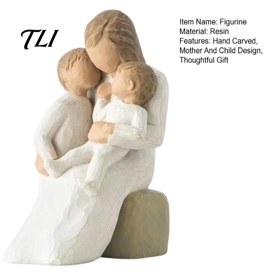 Hand Carved Style Ornament Mother Holding Baby Figurine, Resin Family Love Statue for Bedroom Desk, Heartwarming Figurine Home Decor Ornament,