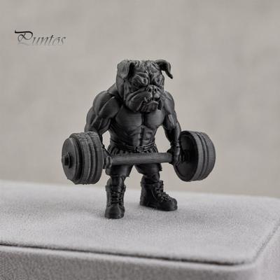 Small Bulldog Statue 3D Printed Fitness Figurine, Modern Muscular Barbell Dog Office Ornament Statue, Black Sculpture for Home Desk Decor Decoration