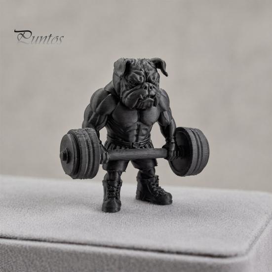 Small Bulldog Statue 3D Printed Fitness Figurine, Modern Muscular Barbell Dog Office Ornament Statue, Black Sculpture for Home Desk Decor Decoration