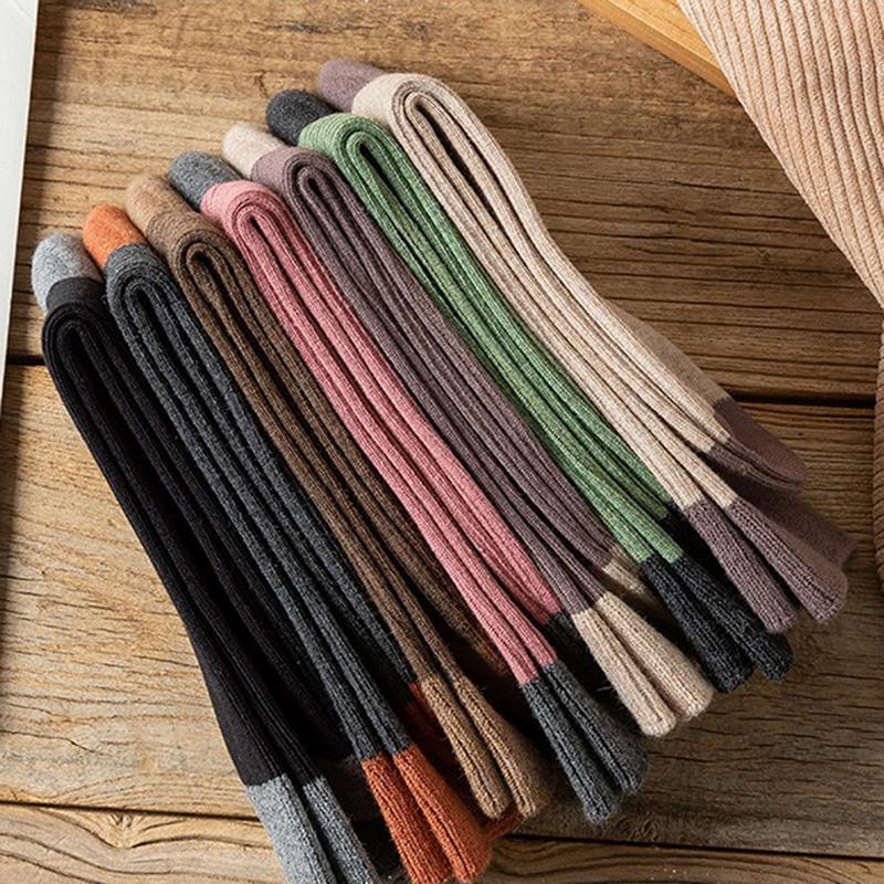 Spring And Autumn Pure Color All-Match Pile Socks Mid-Tube Socks Contrasting