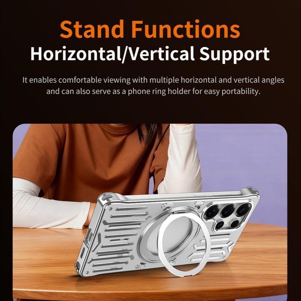 For Samsung Galaxy S25 S24 S26 Ultra Metal Aluminum Alloy Magnetic 360° Bracket Case Quick Cooling Heat Dissipation Cover.