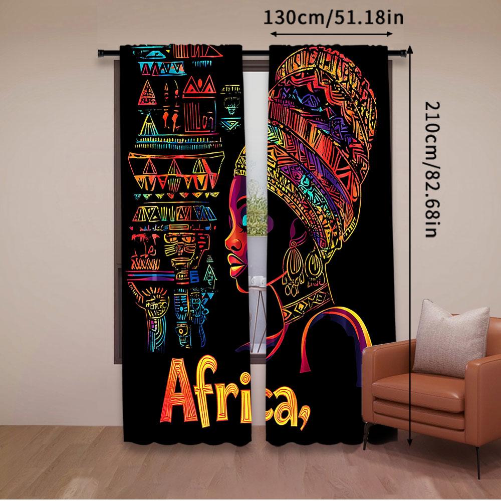 2Pcs Black African Curtain Mysterious African American Woman Curtain Suitable For Living Room Bedroom Kitchen And Bathroom