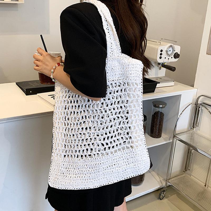 Yogodlns Bolso de hombro hueco tejido de verano para mujer bolso de mano informal de viaje de Color caramelo para playa