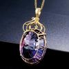 Oval Amethyst Pendant Necklace, Large Purple Zircon Jewelry