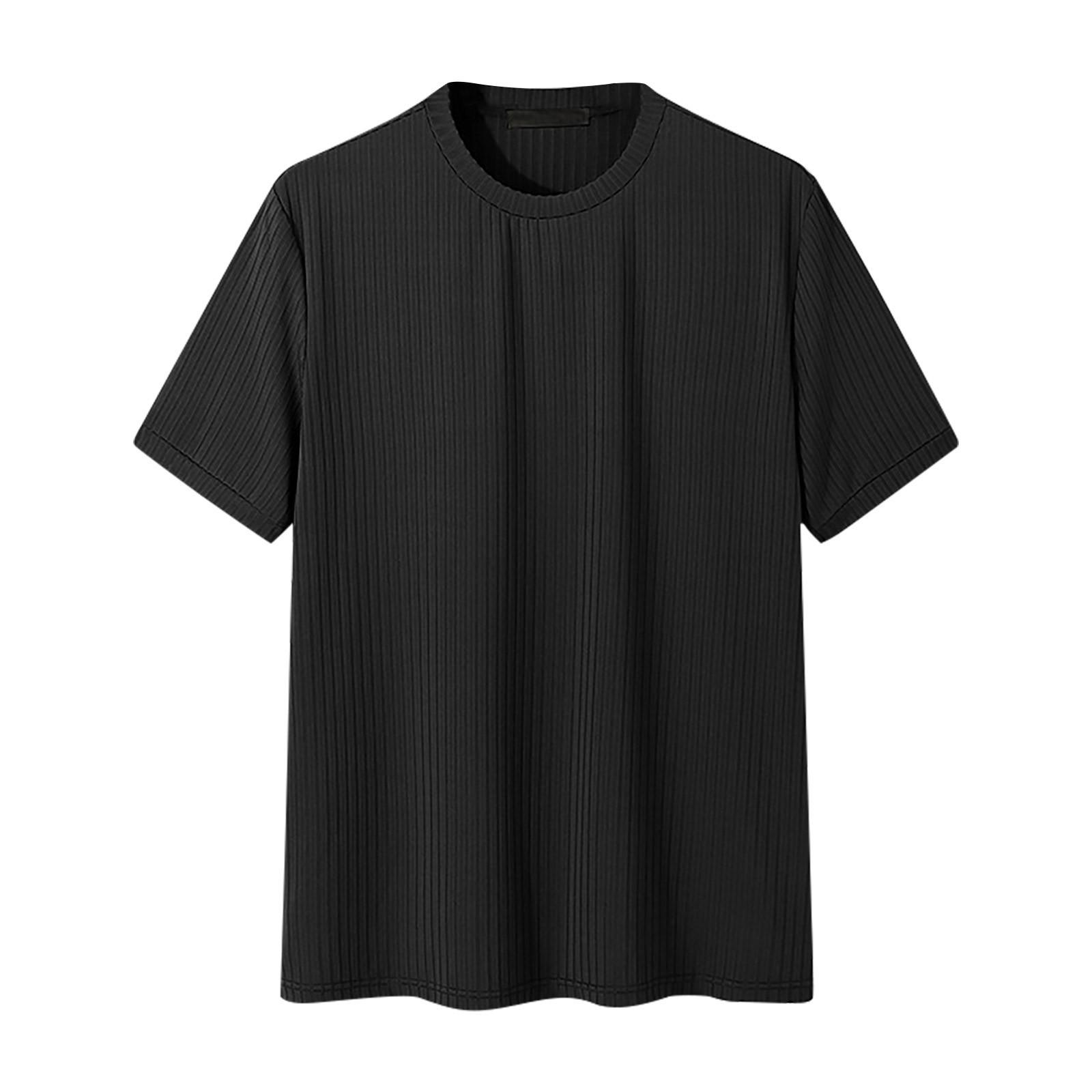 

Summer Thin Short Sleeved Casual Knit Shirt with Elastic Loose Round Neck Men’s T-shirts XXXL чёрный