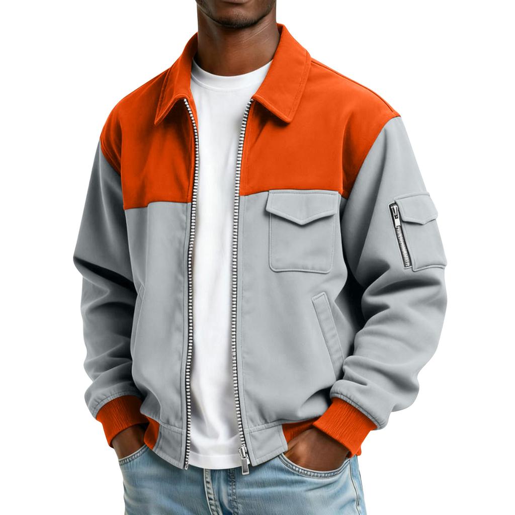 Men's Solid Color Pocket Zipper Jacket Men's Sports Large Size Casual Jacket