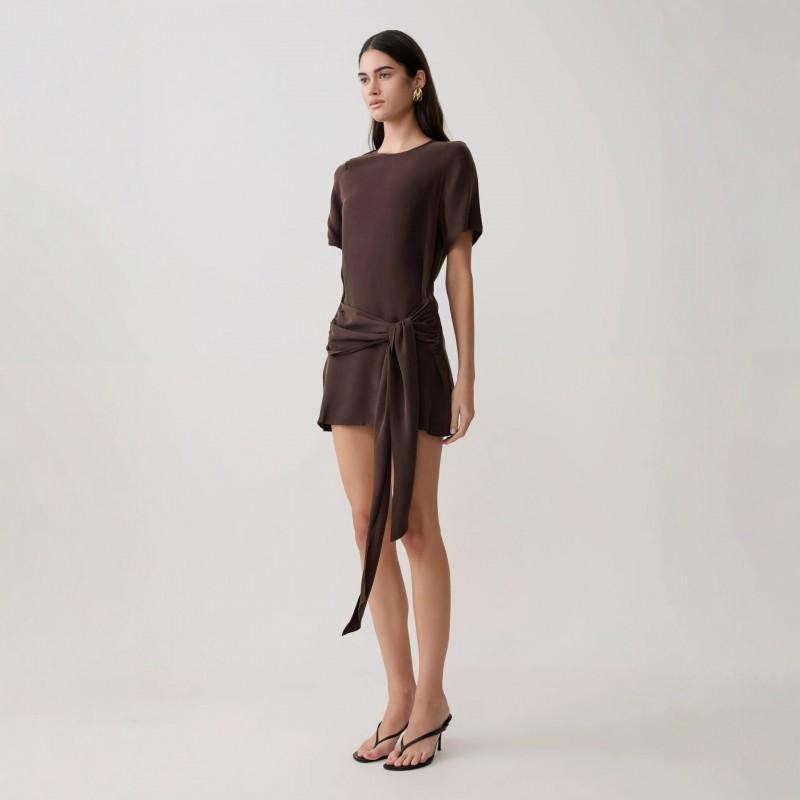 Womens Loose Fit Short Sleeve Wrap Skirt Dress Pure Color High Waist Bodycon Midi Vacation Casual Wear