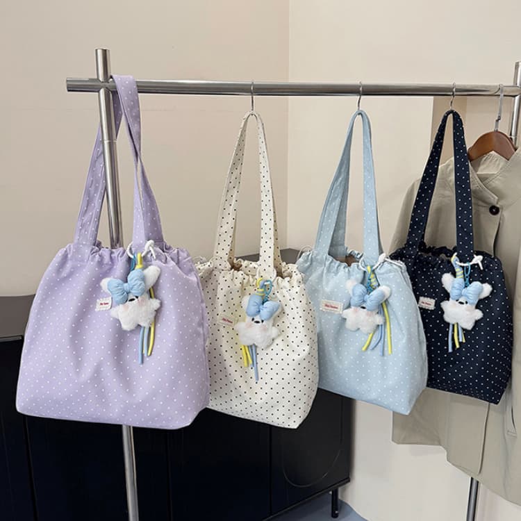 Polka Dot Drawstring Tote Bag Women's Large-capacity Shoulder Bag