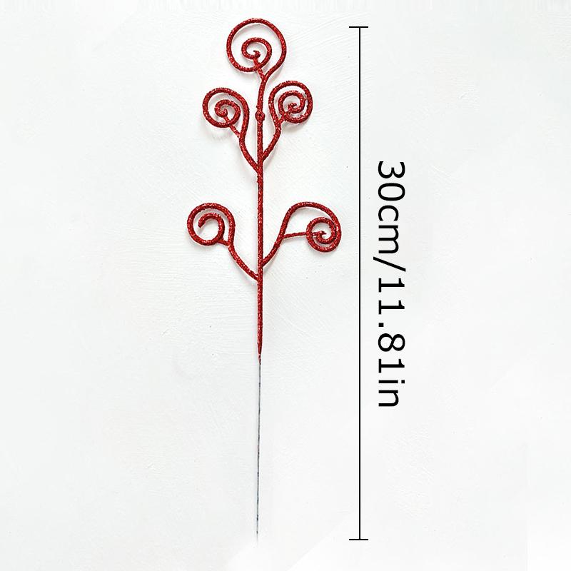 10 Stück/Set Lockiger Baum Pick Weihnachten Künstlicher Stiel Pick Hochzeit Spray Zweig Glitzer Baumdekoration Ornament Vasenfüller 5 Farben