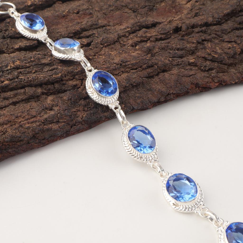 Natural Tanzanite Gemstone 925 Sterling Silver Jewelry Handcrafted Bracelet 8.5" RB-2-1