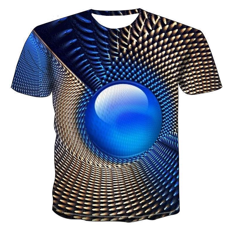 Summer Round Neck 3D Creative Vision Print Top Fashionable Casual Short Sleeved Men's T-shirts