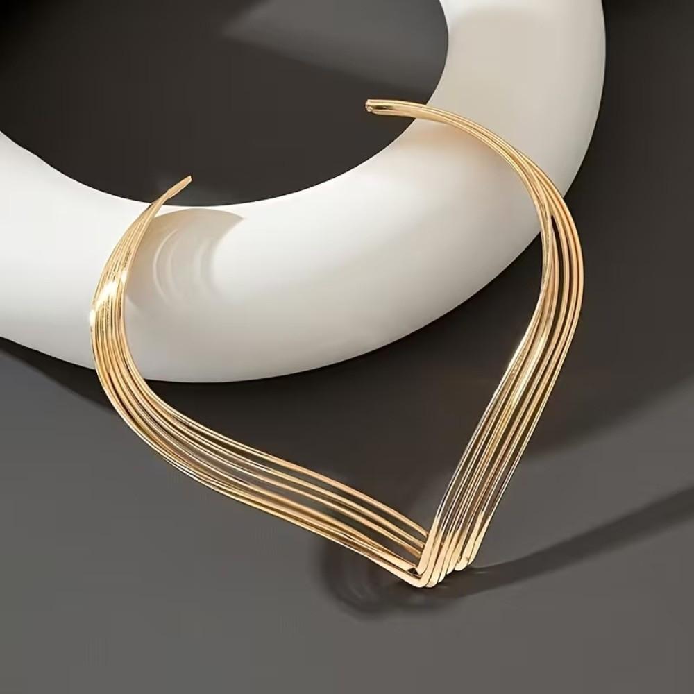 Geometric Jewelry Metallic Multi-Layer Line Necklace Exaggerated Women's Fashion Choker Gifts