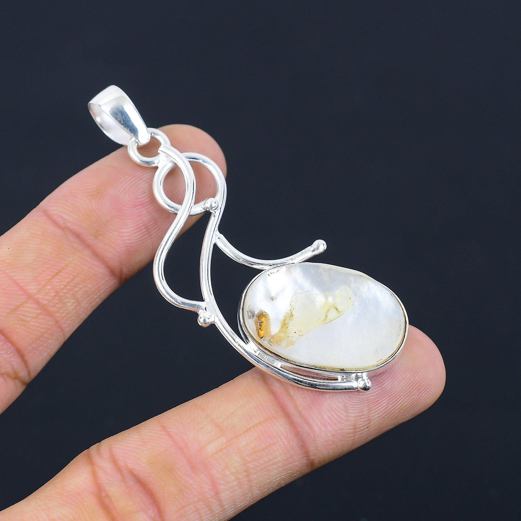 

925 Silver Oval June Mother Of Pearl Stone Daughter Bezel Trendy Elegant Pendant