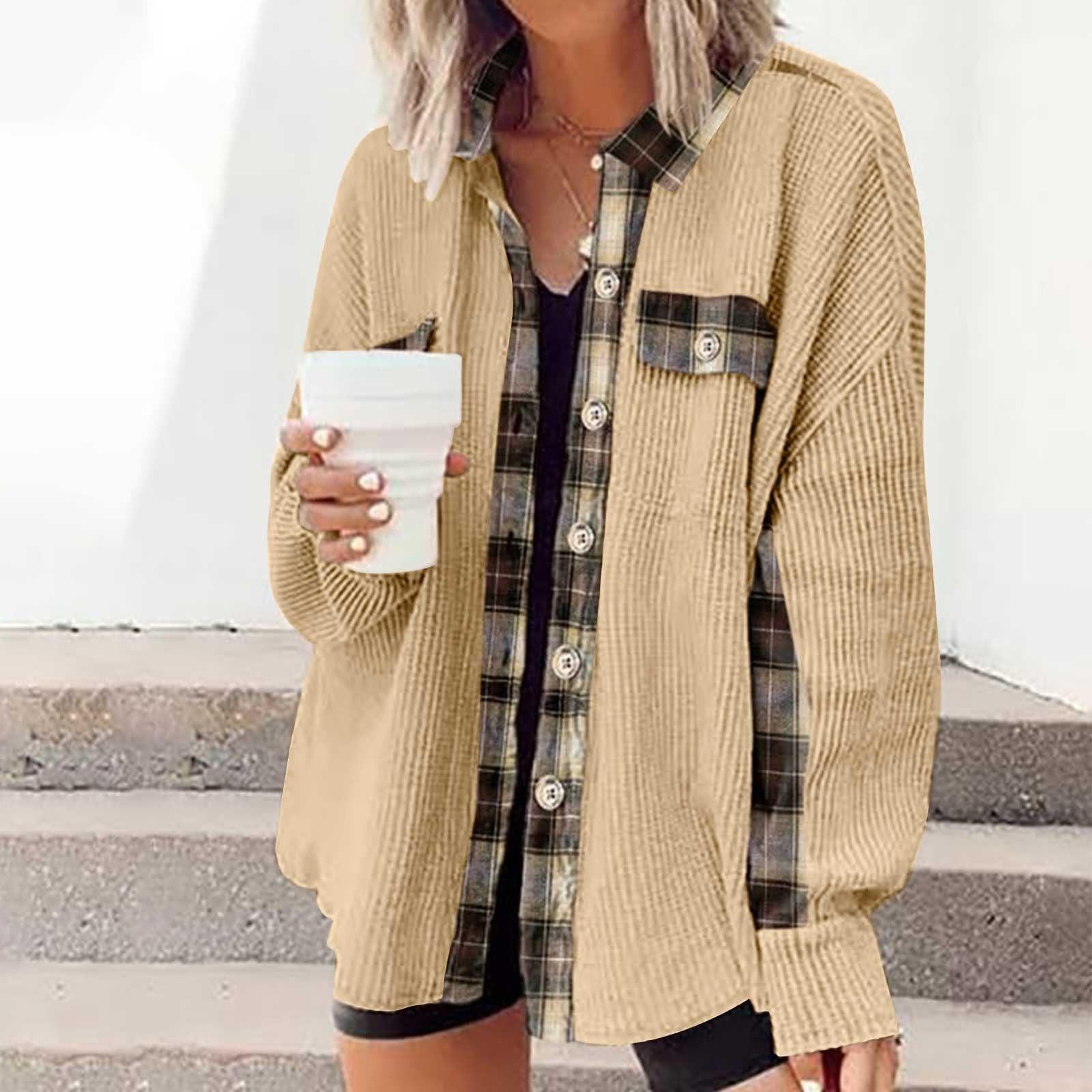 

Женский свободный кардиган с кукольными рукавами в стиле пэчворк, нерегулярная куртка на пуговицах с карманами и карманами L хаки