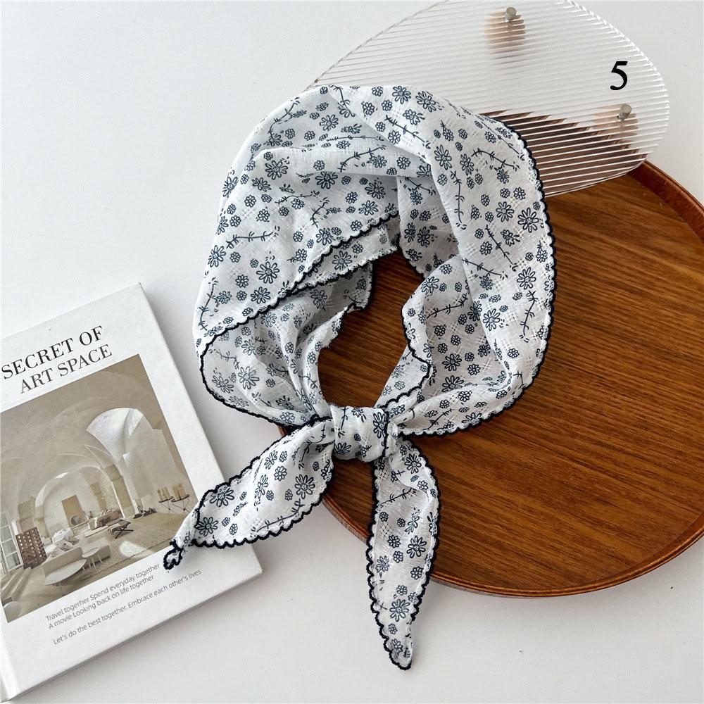 Scarf Women Cotton Linen Neck Head Scarves Headscarf Small Shawl Small Flower Thin Neckerchief Triangle Scarf Hair Scarf INS