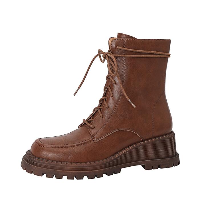 Mode Neue Keilabsatz-Plateau-Stiefel aus Spaltleder Damenstiefel Runde Zehen Lammfell Kurze Stiefel für Damen Hohe Absätze Winter Kniehohe Stiefel Damen