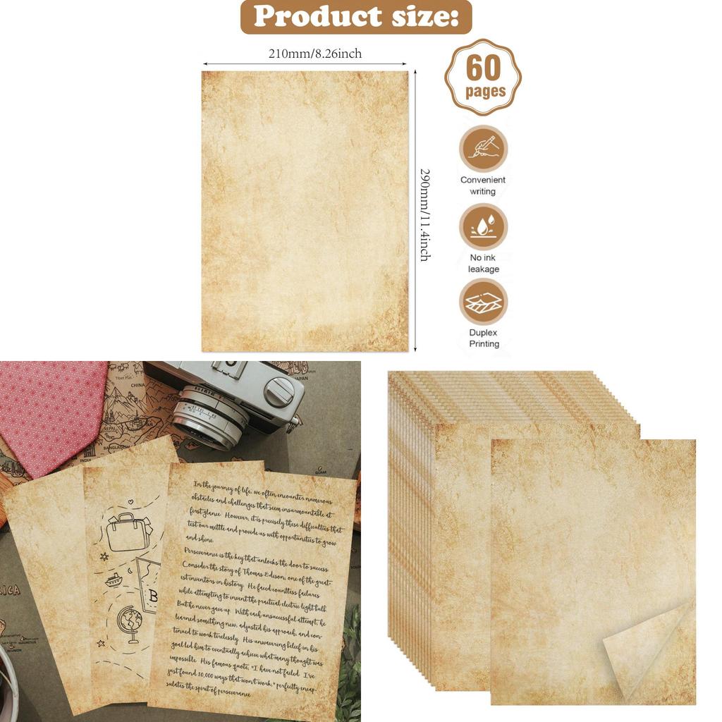 Vintage Material Paper Printing Paper 60 Sheets Double Sided A4 Stationery For Diy Journaling And Letter Writing