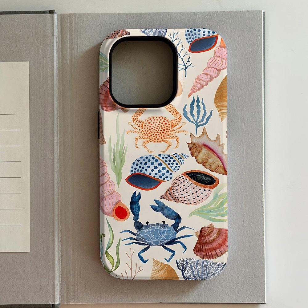 

Роскошный чехол для телефона с крабами и ракушками для iPhone 17 16 15 14 13 12 11 X XS XR Air Pro Max Plus Роскошная двухслойная задняя крышка iPhone 15 ProMax