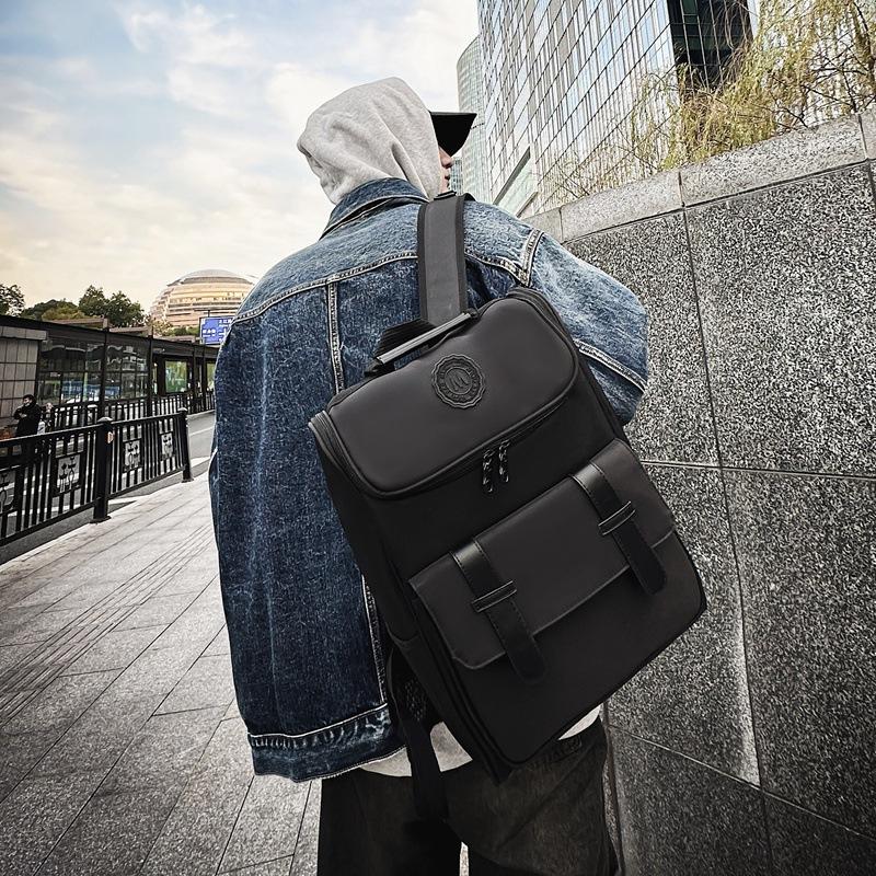 Tide Cool Locomotive Neutral Lock Big Black Bag Backpack Harajufeng Large Capacity Backpack