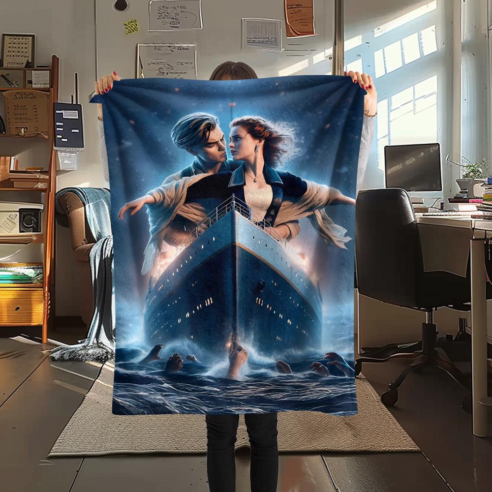 1PC Titanic Print Flannel Blanket, High quality All Seasons, Home Decor, Warmth and Comfort, Perfect for Christmas Gifts