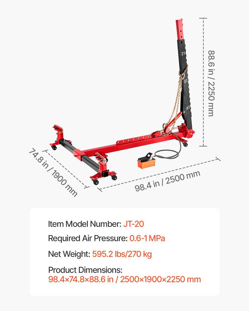 VEVOR Auto Body Frame Puller Straightener, 6T Tension Car Body Repair Equipment with 6000PSI Hydraulic Foot Pump & Swivel Post