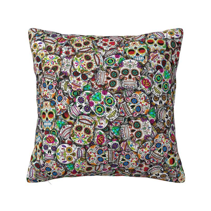 Day Of The Dead Floral Cushion Cover 40x40cm Halloween Sugar Skull Velvet Luxury Pillow Case Living Room Decoration