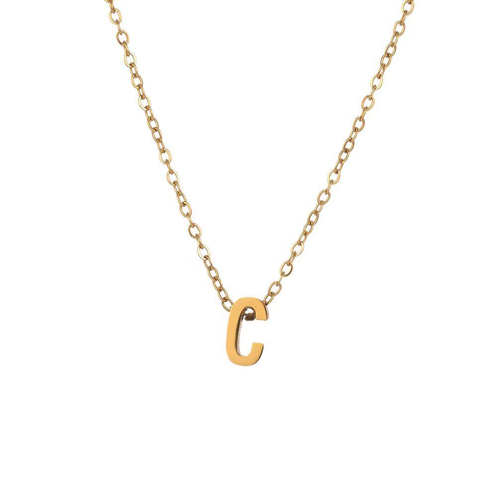 Elegant 18K Gold Titanium Letter Pendant Necklace - Durable and Versatile Clavicle Chain