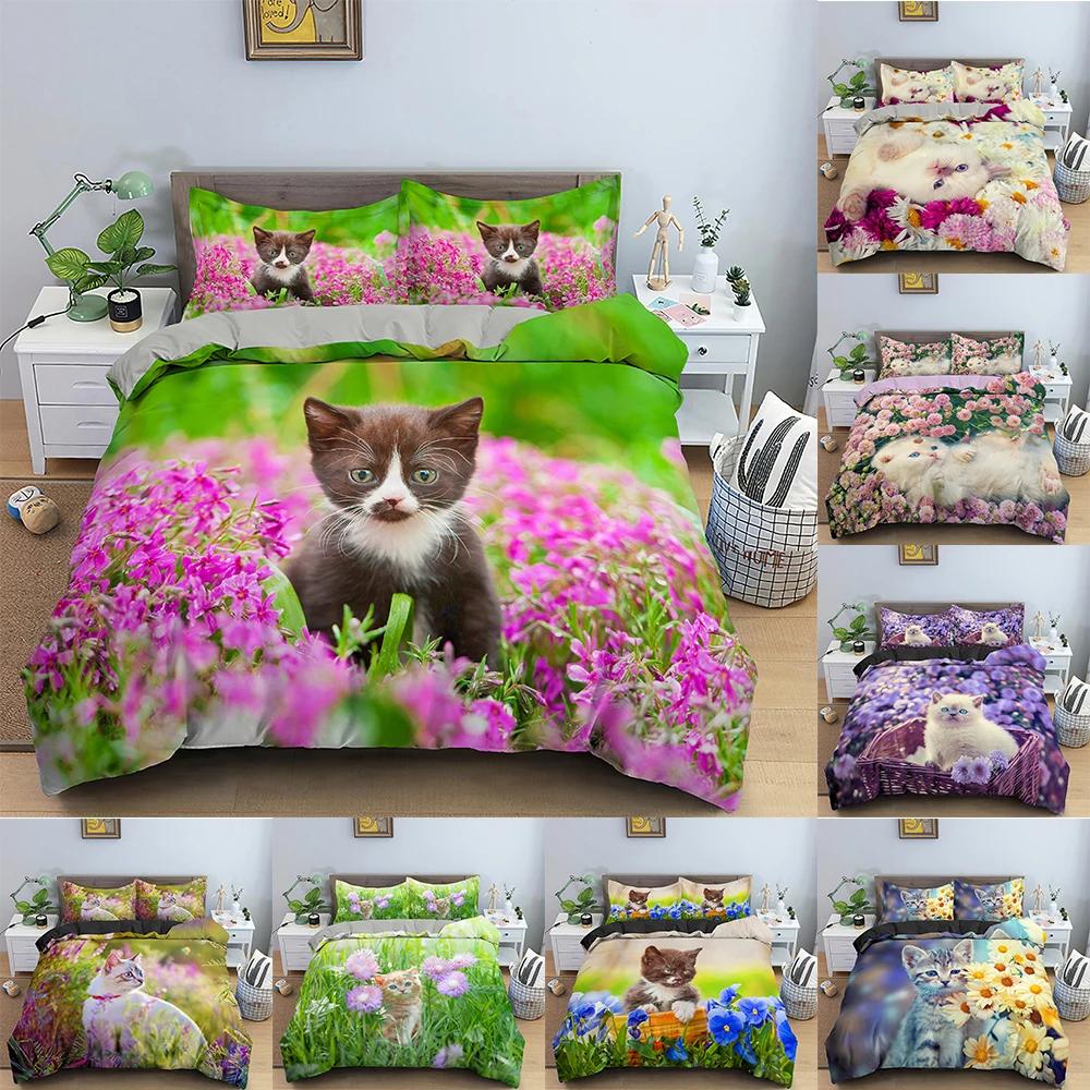 3D Animal Bedding Set Cute Cat Printed Duvet Cover Set Twin Double Full Queen King Size Comforter Cover With Pillowcase 2/3 PCS