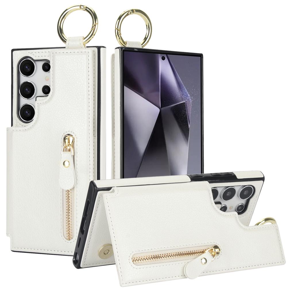 Zipper Cards Solt Leather Wallet Ring Holder Case For Samsung Galaxy S24 Ultra S23 FE S22 Plus S21 A55 A15 A35 A25 A54 A14 Cover