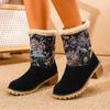 Bottes de Neige en Daim Floral Grande Taille pour Femmes Décontractées Mi-Mollet Imperméables à Plateforme Talon Épais Fourrure Polaire Antidérapantes Coton Chaussures Bottes 35-43