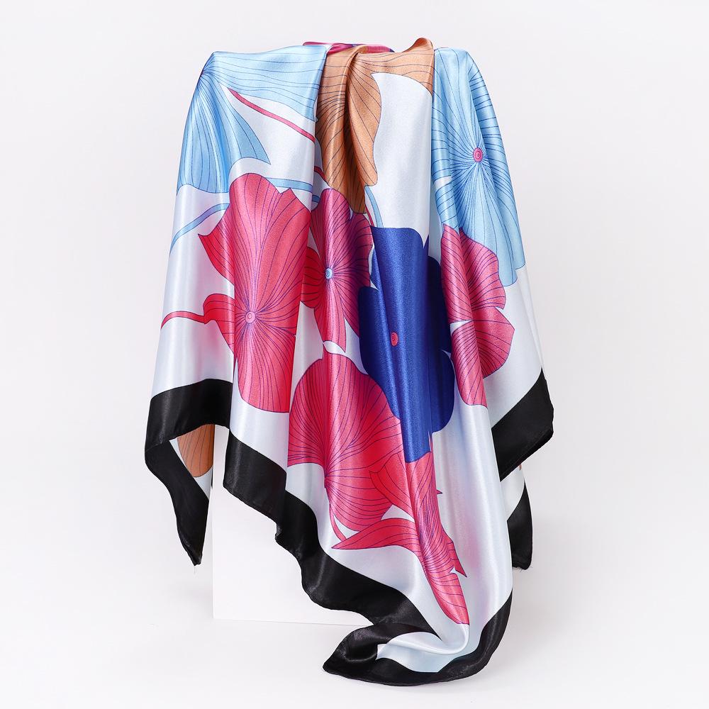 Роскошный женский квадратный шарф из шелкового атласа с ретро-принтом (90см) 90x90cm