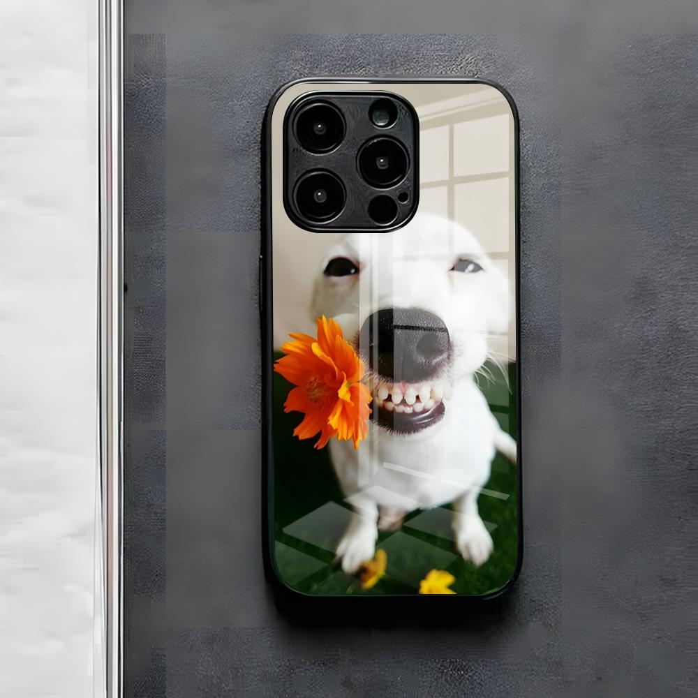 

Funny Dog Cat Phone Case For IPhone 17 Air 16 E Pro Max 15 14 13 Mini 12 Pro 11 Max Plus Black Glass Cover iPhone 11