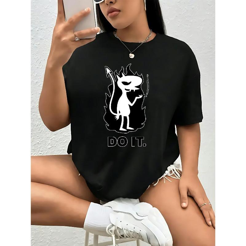 Plus Size Women Oversized A To Z Letter Print Short Sleeve Casual Tee S чёрный