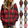 Damen Casual karierte Kapuzenjacke mit langen Ärmeln, Taschen und