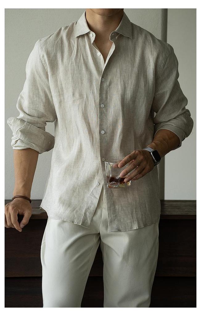 Men's Italian Linen Lightweight Long-Sleeve Shirt - Spring 2026 Casual, Old Money Style.