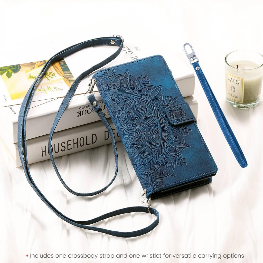For Samsung Galaxy A32 A22 A12 A21S A71 A51 A31 A20E A50 A70 A40 A20 Wallet case with Zipper Credit Card Holder & Shoulder Strap