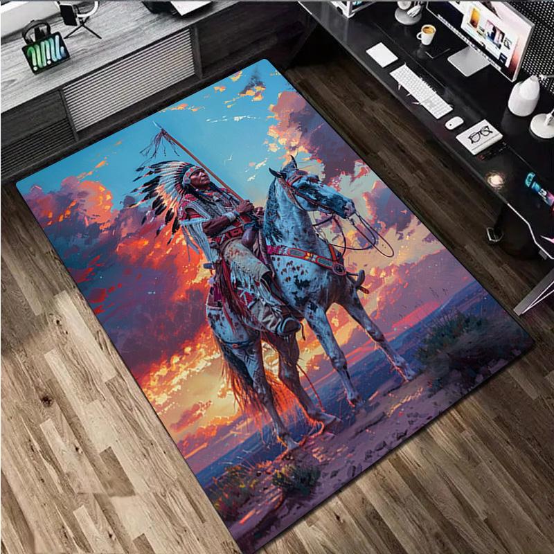 1 Stück Native American Teppich - Heimteppich Bürodekorativer Teppich Für Wohnzimmer Schlafzimmer Fußmatte Bodenteppich Computerstuhl Bereichsteppich