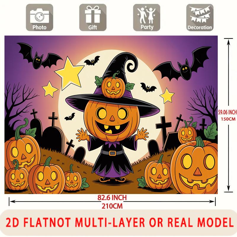 Party Backdrop Halloween Flat Spanish Witches Pumpkins Multi Layered Birthdays Showers Event Backdrop Decoration Front Door Decor