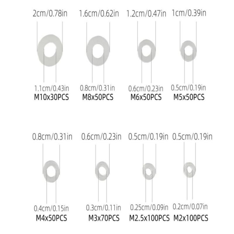 500Pc Boxed Plastic Nylon Flat Washer Plain Spacer Insulation Gasket Ring Assortment Kit Set M2 M2.5 M3 M4 M5 M6 M8 M10