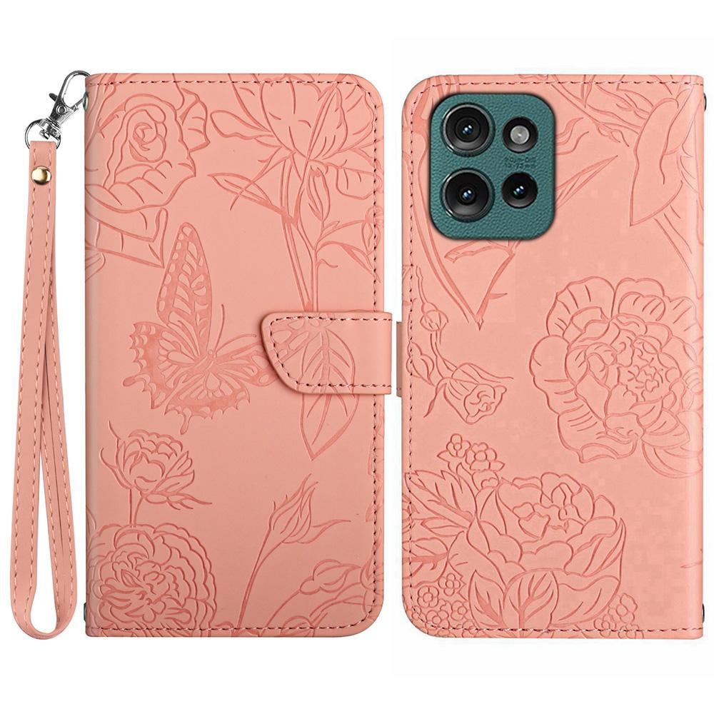 HT03 For Motorola Edge 50 Neo 5G/Moto S50 5G/Thinkphone 25 5G Case Butterfly Flower Imprint Leather Phone Cover with Strap