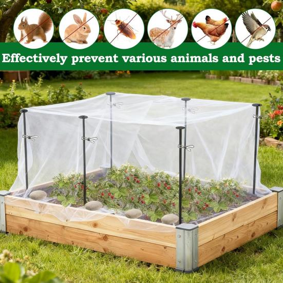 1 Set Raised Garden Bed Netting, Garden Bed Insect Netting Kit, 2.6ft Metal Support Stakes with 4Ft x 8Ft Fine Mesh