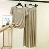 Women's Casual Summer Solid Color Base Layer Set - Round Neck, Short Sleeve, Long Pants