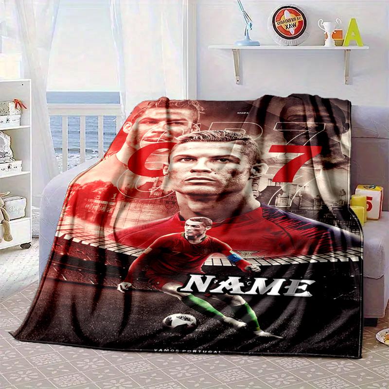 Custom Name Ronaldo's Legacy Soccer Blanket bed sofa Blanket Flannel Blanket for Camping, Hiking, Picnic Essentials,gift for family and friends