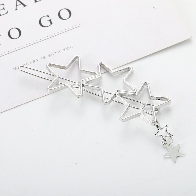 

New Popular Cute Delicate Sweet Girl Heart Metal Hollow Three Five-pointed Star Heart Folder Liu Hai Clip Wedding Accessories