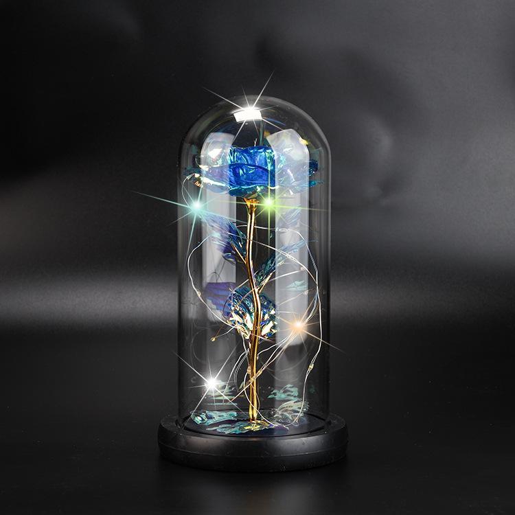 Eternal Flower Glass Cover Colored Gold Rose Bouquet with Lamp Ornament Valentine's Day Gift High-end Jewelry