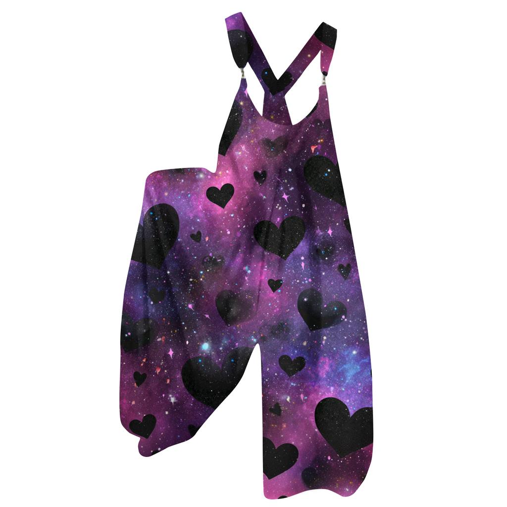 Women's Overalls Print Vintage Jumpsuit ,Non,Adjustable Straps,