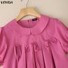 VONDA Women Casual Lapel Collar Puff Sleeve Ruffled Casual Blouse T-shirts