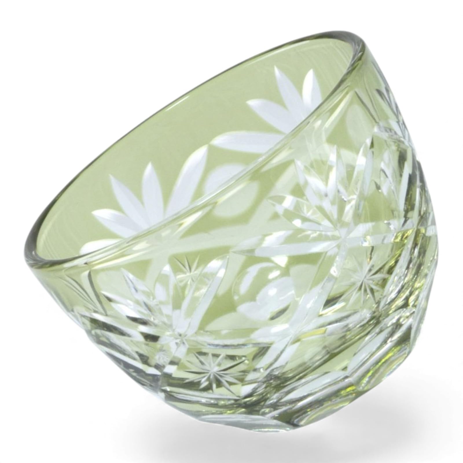 

Dinner Luxe Cut Glass Cup Sake Cup 30cc Orchid Engraving Green Kouga Takumi-fu 54xH40mm PNO.331930
