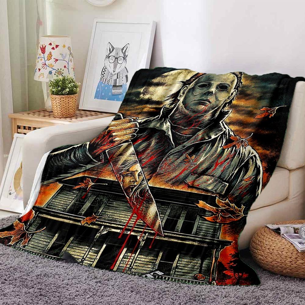 Halloween Horror Icon Flannel Blanket Super Soft Warm Cozy Blanket For Sofa Bed Office Travel Allseason Home Decor Gift