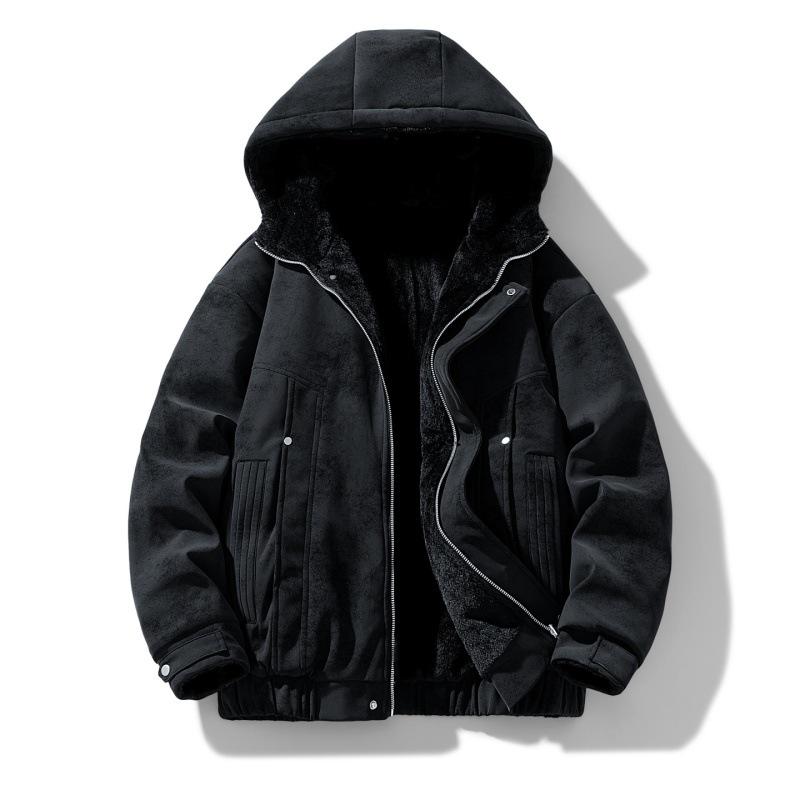 2025 Winter Men's Hooded Cotton Jacket with Faux Rabbit Fur: Thick, Warm, Double-Sided, and Loose-Fit